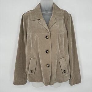 RQT Sz L Jacket Y2K Tan 3 Button Front Solid Blazer Suit‎ Jacket Classy Corduroy